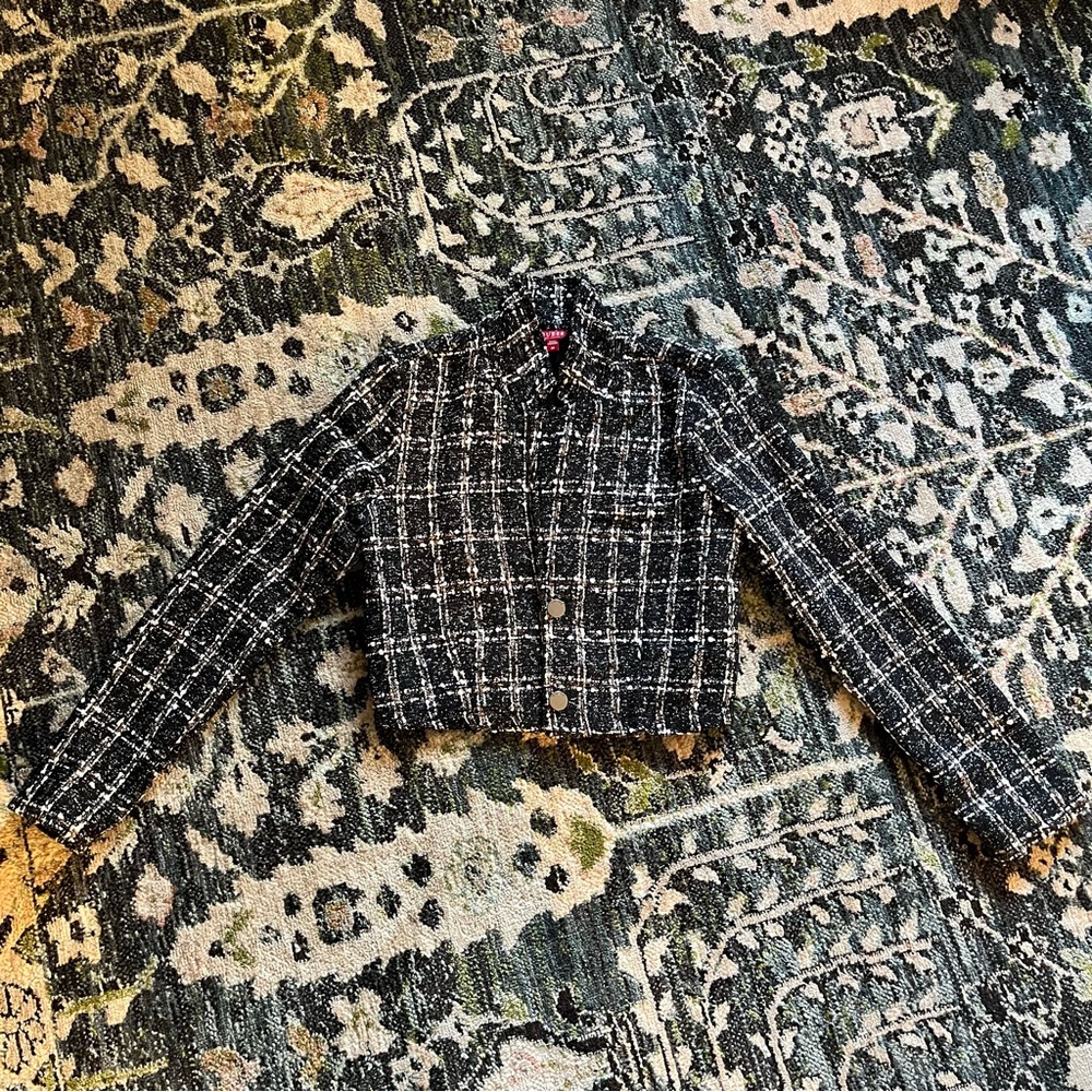 Guess Black and White Plaid Blazer